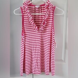 NWT - Crown & Ivy Pink Stripe Ruffle Neck Tank Top XS